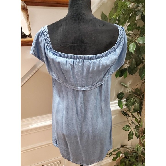 Divided Women Blue Floral 100% Lyocell Off The Shoulder Casual Top Blouse Size 2 - Picture 6 of 12